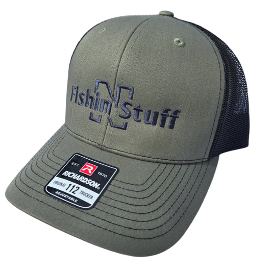Green cap with 'Fishing Stuff' logo and Richardson label on a textured surface